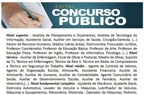 Aberto Concurso P Blico Para Todos Os N Veis De Escolaridade Sal Rios