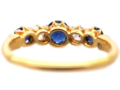 Edwardian 18ct Gold Sapphire And Diamond Five Stone Ring 311s The