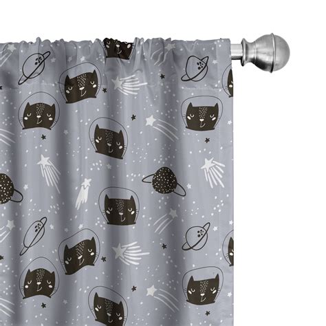 Ambesonne Outer Space Curtains Astronaut Cats Pair Of X Purple