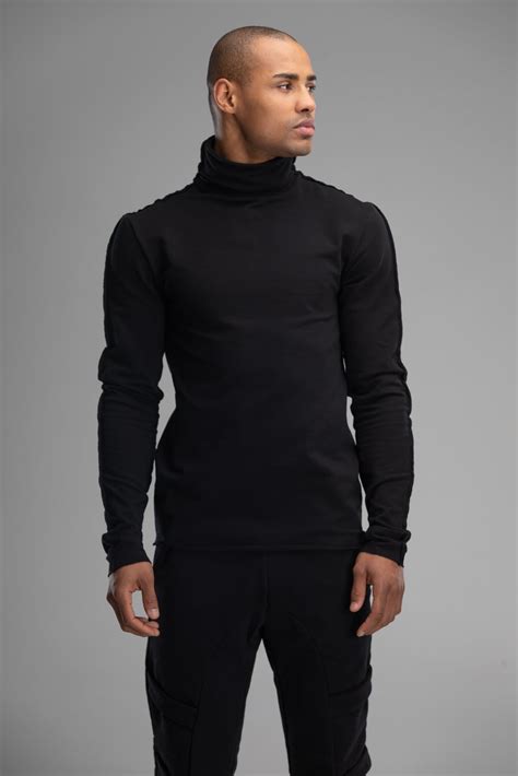 Men Turtleneck Sweater Black Geometric Slim Fit Minimalist Etsy