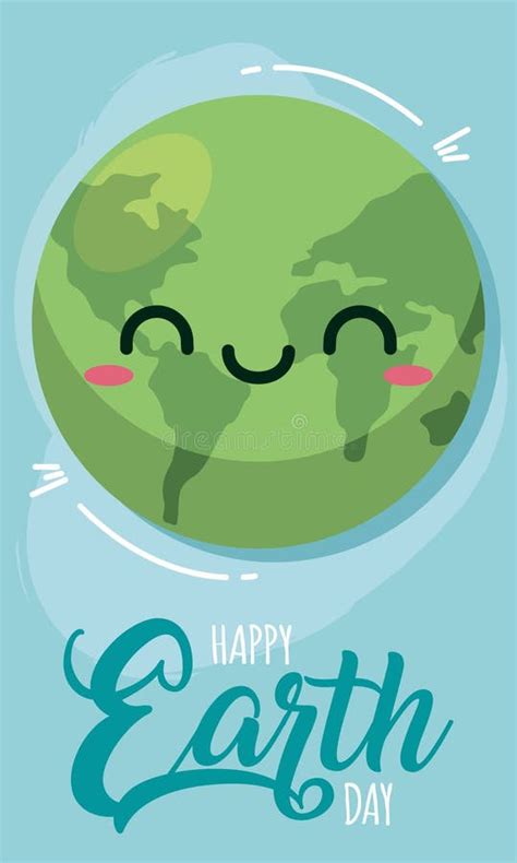 Afiche Del Día De La Tierra Planeta Caricatura Kawaii Vector Ilustración Del Vector