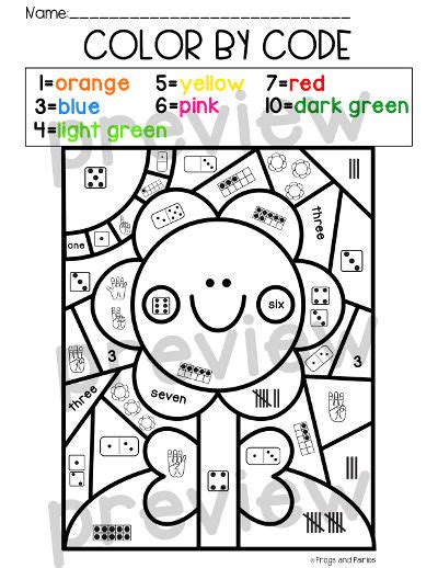 Spring Color By Code Number Sense Worksheets Frogs And Fairies