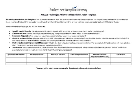 Che Milestone Three Plan Of Action Template Che Final Project