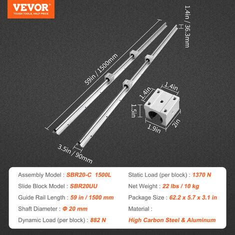 Vevor Rail De Guidage Lineaire Sbr Mm Pcs Rails Lineaires