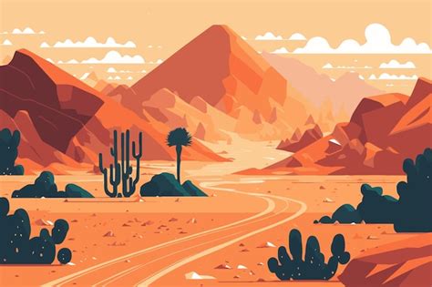 Paisaje Des Rtico De Arena Al Atardecer Con Cactus Y Monta As Vector De