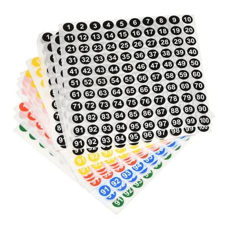 Uxcell Number Stickers, 1-100 Round Number Labels Vinyl Sticker 5 Colors for Sorting Boxes ...