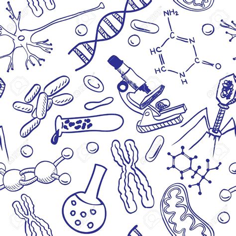 Seamless Science Background With Blue And White Doodles On The Theme Of