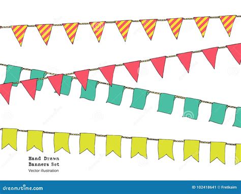 Hand Drawn Colorful Doodle Bunting Banners Set For Decoration Doodle