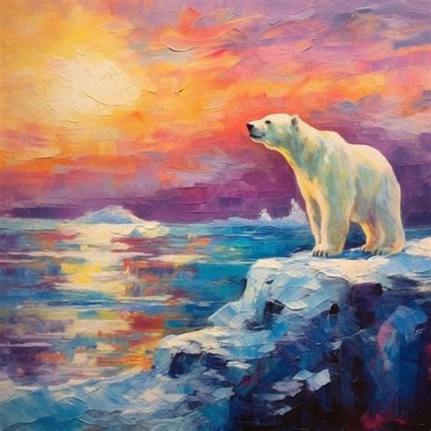 Una Pintura De Un Oso Polar En Un Acantilado Foto Premium