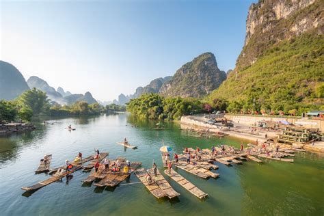 Tourist Bamboo Rafts In Yangshuo Guilin Philippe Lejeanvre Photography