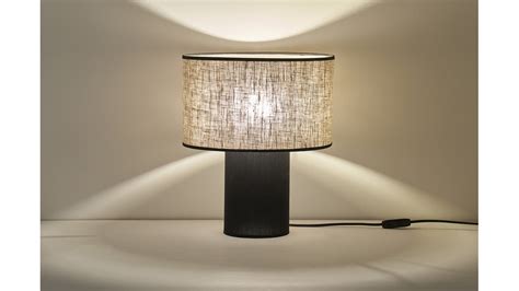 Lampe à poser bi matière en lin et coton noir H36 cm SLOT Miliboo