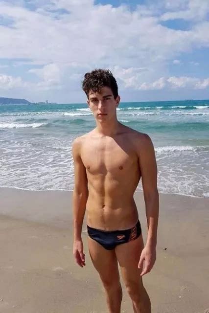 Shirtless Male Muscular Beefcake Swimmer Build Speedo Beach Hunk Photo