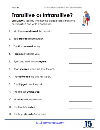 Transitive And Intransitive Verbs Worksheets 15