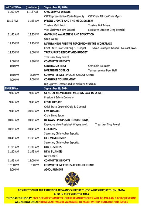 Tentative September Convention Agenda - New Jersey Firefighters Mutual Benevolent Association