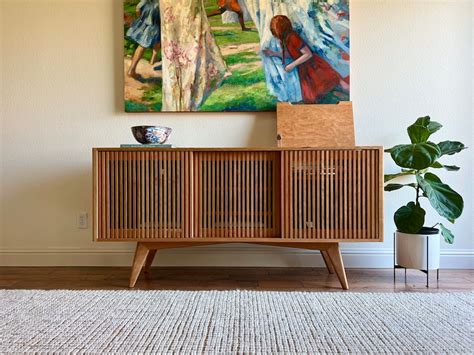 The Presley Solid Wood Mid Century Modern Record Storage Console Etsy