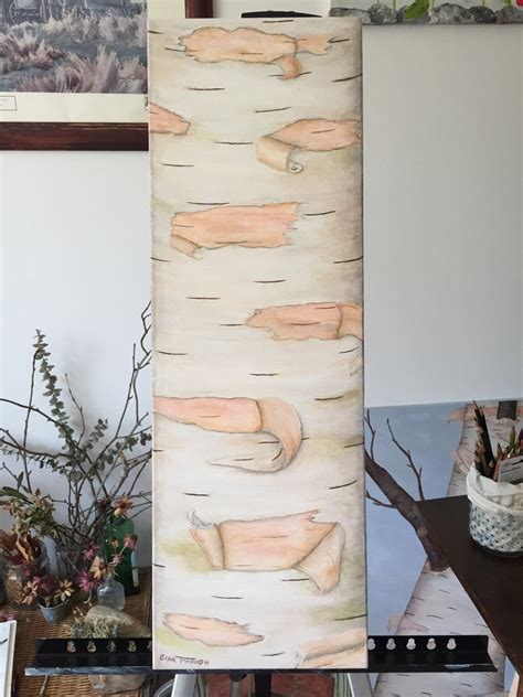 Peeling Birch Bark Painting Stretched Canvas Print Birch Etsy