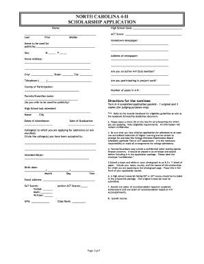 Fillable Online Ces Ncsu 4 HScholarship Application2015doc Fax Email