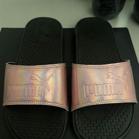 Puma pink holographic slides - Depop