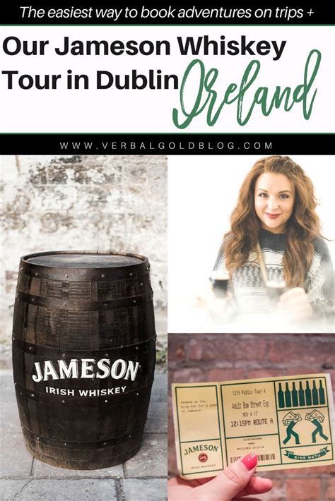 a person holding up a card next to a wooden barrel with the words, our jamesonn whiskey tour in ...