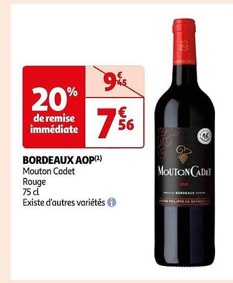 Promo Bordeaux Aop Mouton Cadet Rouge Chez Auchan Icatalogue Fr