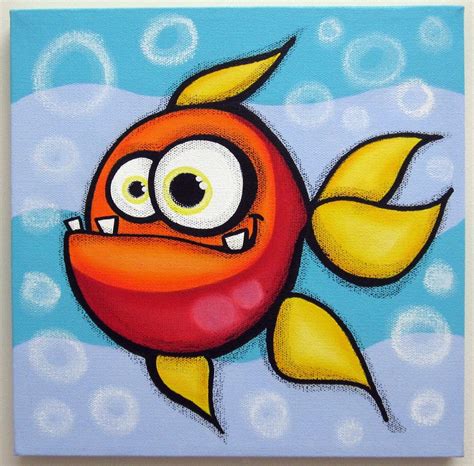 Funny Fish 12x12 Original Acrylic Painting On Canvas Fish