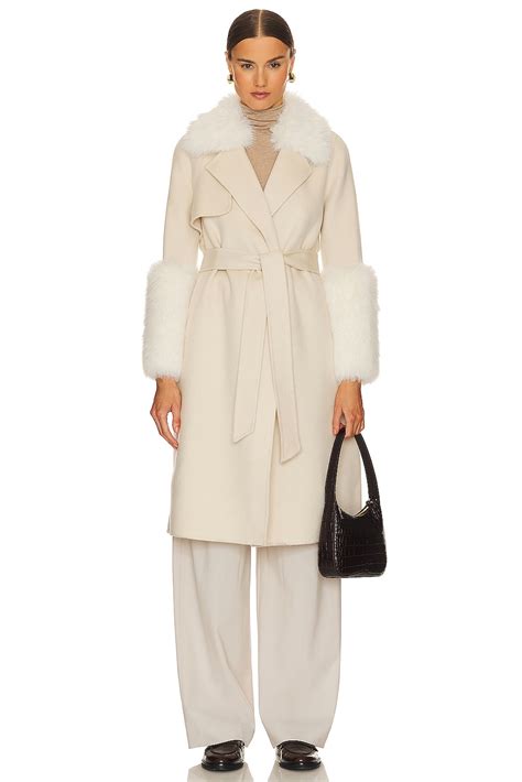 Adrienne Landau Faux Fur Trim Wool Coat In Cream Revolve