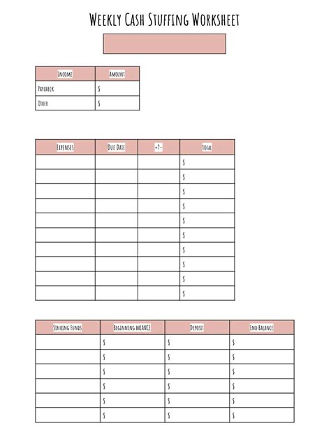 Printable Weekly Cash Stuffing Worksheet And Savings Challenges Etsy