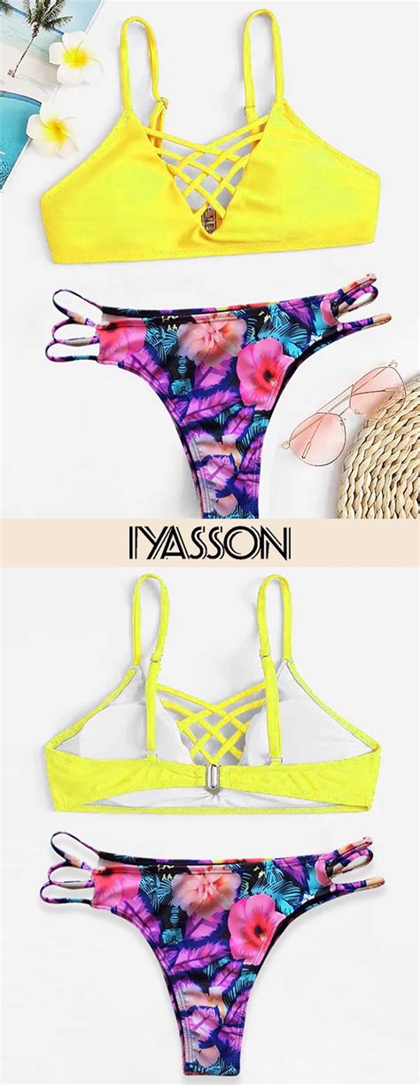 Criss Cross Top With Floral Print Bikini Set Printed Bikini Sets