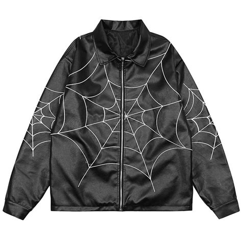 Lemandik® Leather Jacket Embroidered Spider Web Embroidered Leather