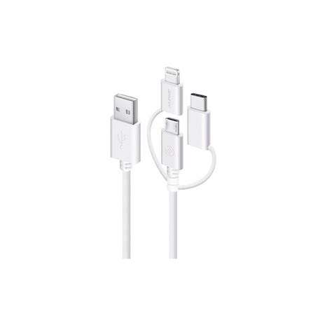 Alogic 30 Cm Usb A To Micro Usb And Lightning And Usb C 3 In 1 Charge And Sync Cable White The Warehouse