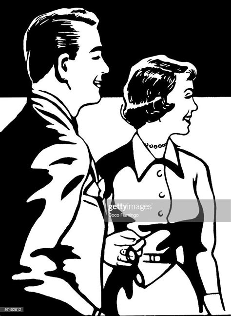 A Black And White Version Of A Vintage Portrait Of A Happy Looking Couple High Res Vector