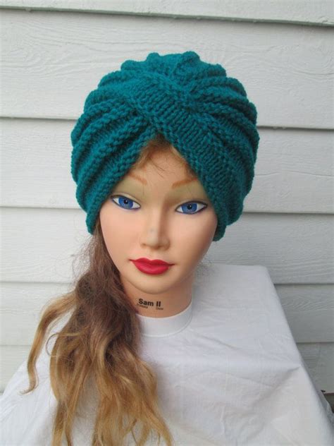 Knit Turban TurquoiseTurban Hat Hand Knitted By Ritaknitsall Crochet