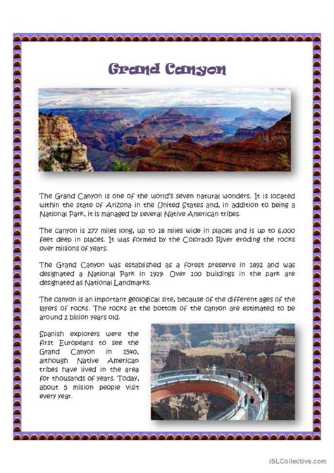 Grand Canyon English Esl Worksheets Pdf Doc