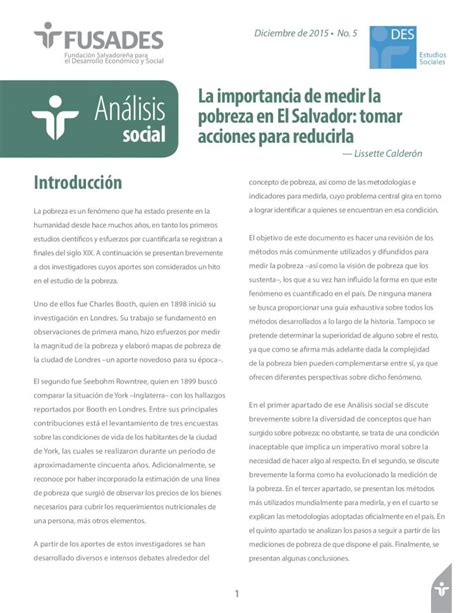 Pdf La Importancia De Medir La Pobreza En El Salvador Tomar Acciones