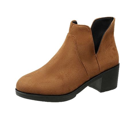 Lovskoo 2024 Women S Low Heeled Ankle Boots Round Toe Chunky Heel