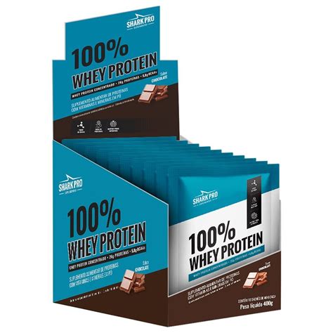 100 Whey Protein 10 Sachês 40g Chocolate Shark Pro OtimaNutri