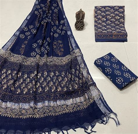 Natural Hand Block Printed Cotton Suit Set With Pure Cotton Linen Dupatta At Rs 850 Mahadev