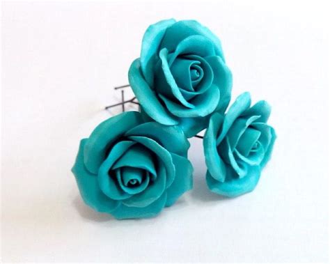 Turquoise Roses Large Rose Wedding Hair Accessories Bohemian Wedding