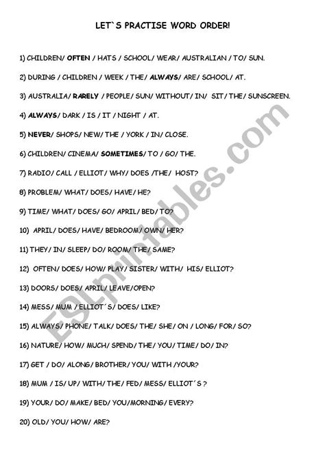 Word Order Esl Worksheet By Atom Ant