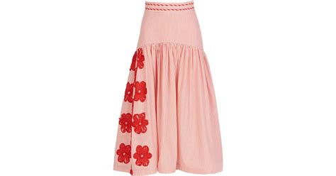 Silvia Tcherassi Edesia Embroidered Cotton Midi Skirt In Pink Lyst