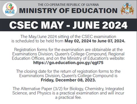 Ministry of Education – Notice – CSEC May-June 2024