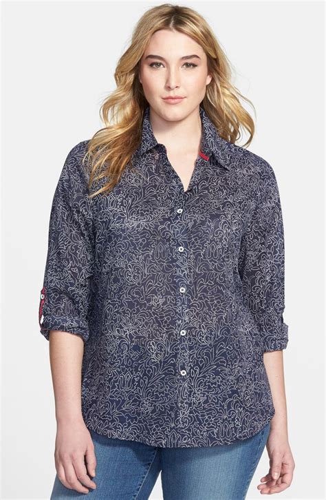 Foxcroft Print Fitted Cotton Shirt Plus Size Nordstrom