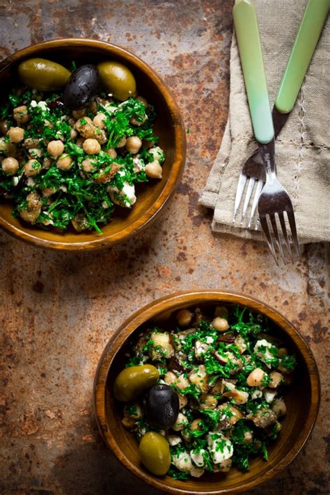 mediterranean eggplant and chickpea salad with feta and parsley - Healthy Seasonal Recipes