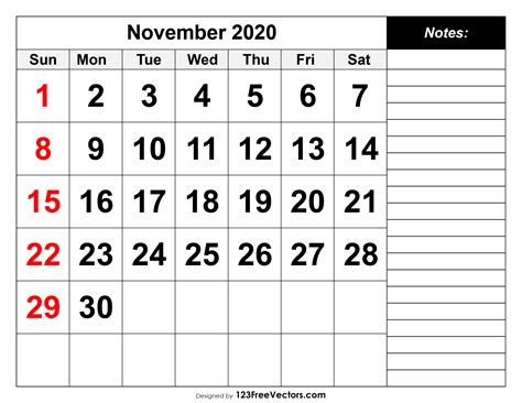 Free November 2020 Printable Calendar