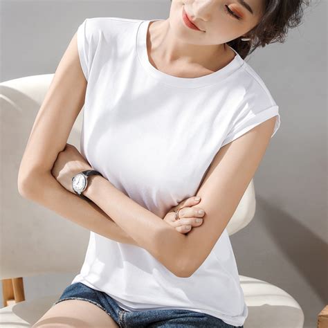 Mercerized Cotton Sleeveless T Shirt For Women Summer Thin Round Neck