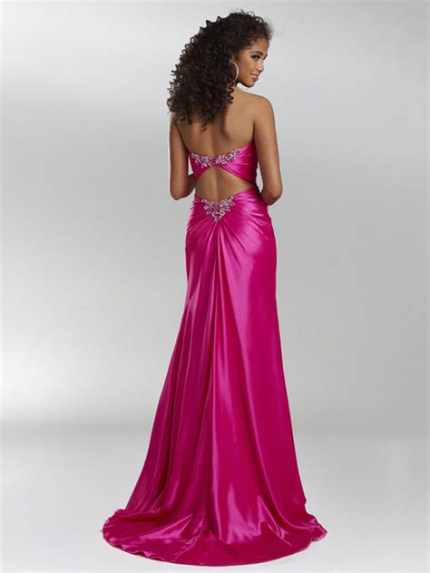 Fuchsia Strapless Sweetheart Open Back Sweep Train Full Length Mermaid Evening Dresses With