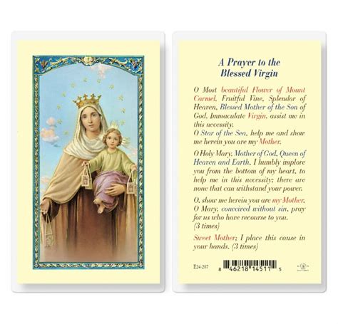 Our Lady Of Mount Carmel Laminated Holy Card 25 Pack Buy Religious Catholic Store