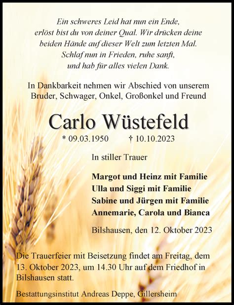 Traueranzeigen Von Carlo W Stefeld Trauer Anzeigen De