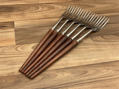 Vintage Fondue Forks Teakwood Danish Modern Set Of 6 Appetizers Forks