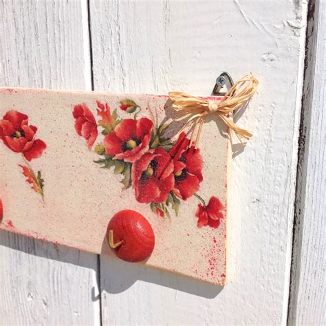 Vintage Floral Wall Clock With Towel Hooks Vintage Red Kitchen Etsy